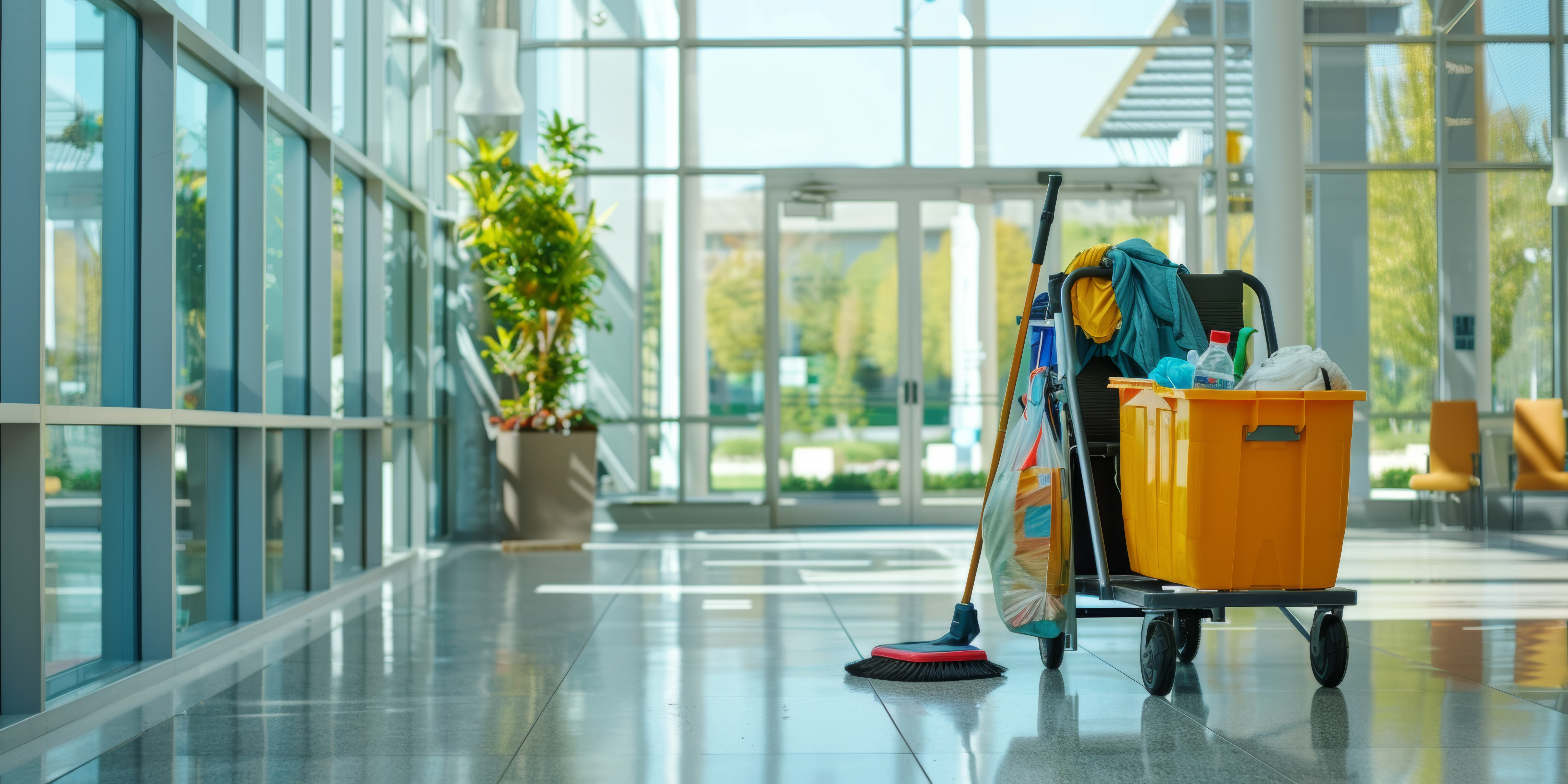 Professional cleaner preparing cleaning tools for a facility reset